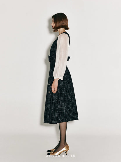 ATELIER MISS LU Vintage Tweed Sleeve Patchwork Dress - KIMMIE