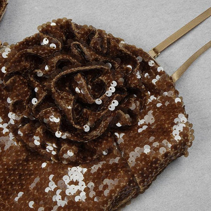 DOLLY High End Brown V-neck Sleeveless Flower Design Long Dress-OVA