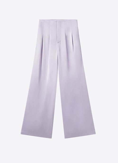 COMME MOI Lv Yan designer summer women's purple double-faced satin straight pants - HARTLEY.