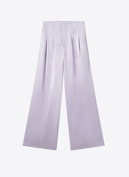 COMME MOI Lv Yan designer summer women's purple double-faced satin straight pants - HARTLEY.
