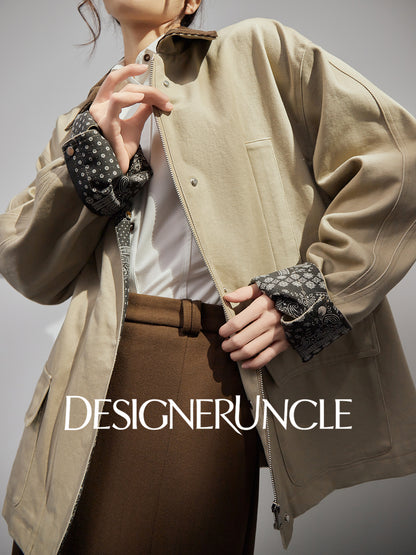 DGU "Mu Brown" retro khaki jacket retro loose slimming versatile top - Wilhelmina.