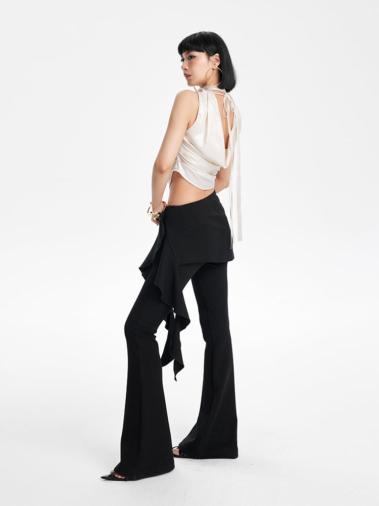 TINY IN Irregular Streamer Swing Neck Pleated Top - OSCA