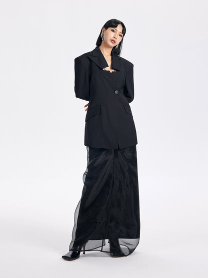 TINY IN casual black cut-out collar waist coat-SYAD