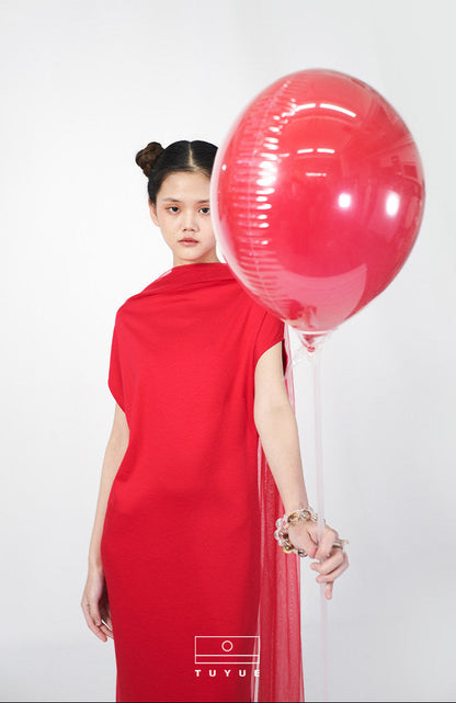 TUYUE Modal Red Long Streamer Elegant Slit Long Dress - AMY.