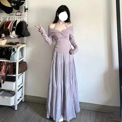 PIAOIN French pleated design three-tiered cake maxi pleated skirt spring-BELLE