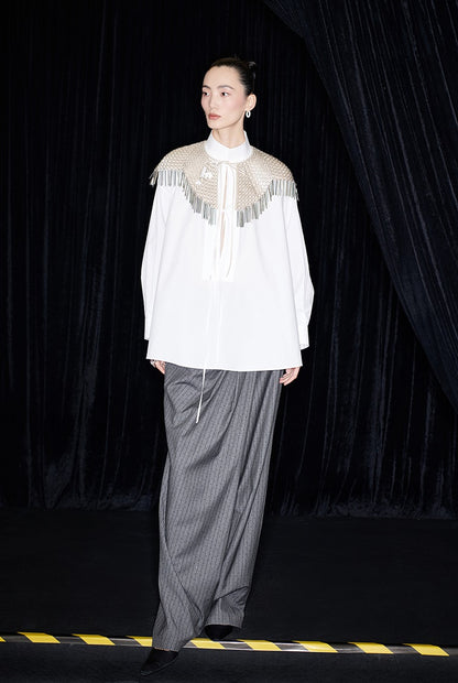 M essential Mackay designer handmade chain mail fringe embellished collar shawl - SIND.