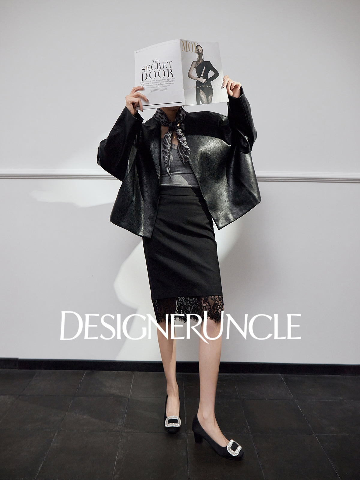 DGU High-end black leather silhouette niche sense commuting high-end style dress - Claude.