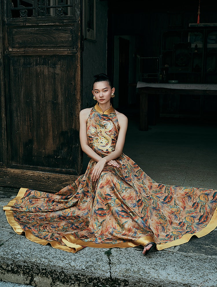 HECO Chinese Retro Mural Golden Dragon Embroidered Vest Top - ERIKA.