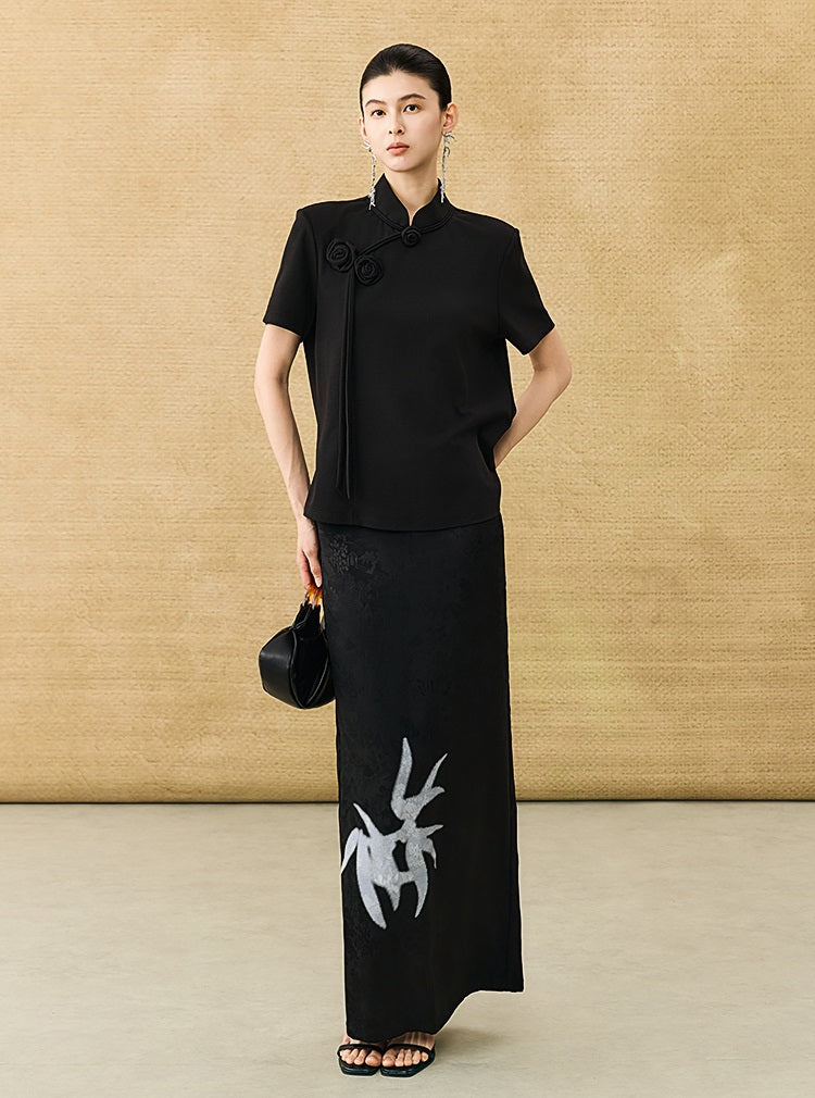 HECO Chinese Handmade Rose Tassel Short Sleeve T-Shirt  - GRADE.