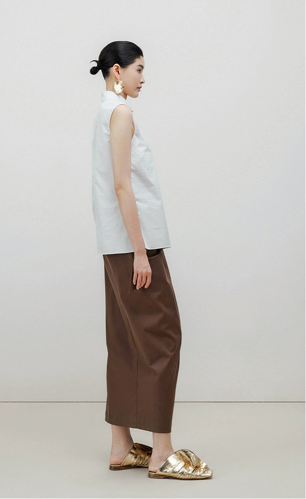 ZHUCHONGYUN White Chinese Buckle Stand Collar Sleeveless Shirt-GINTOKI.