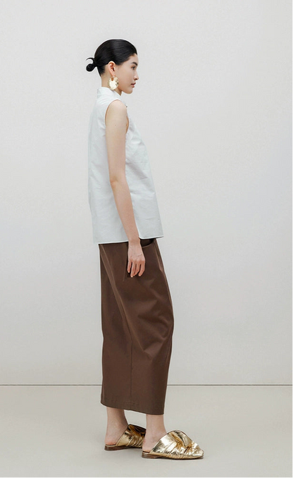 ZHUCHONGYUN White Chinese Buckle Stand Collar Sleeveless Shirt-GINTOKI.
