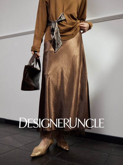 DGU "Gilded" high-waisted skirt acetate velvet drape - Kyla.