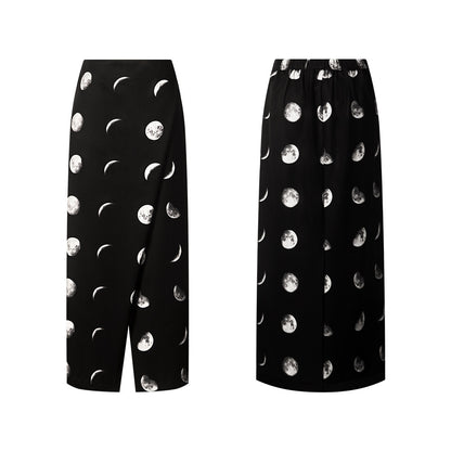 TUYUE moon print black H-shaped slit skirt - JOFREY.