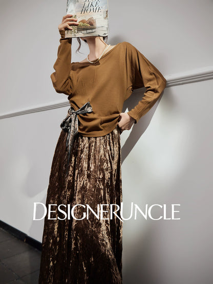 DGU "Mu Brown" brown knitted sweater loose and versatile retro slimming top - David.
