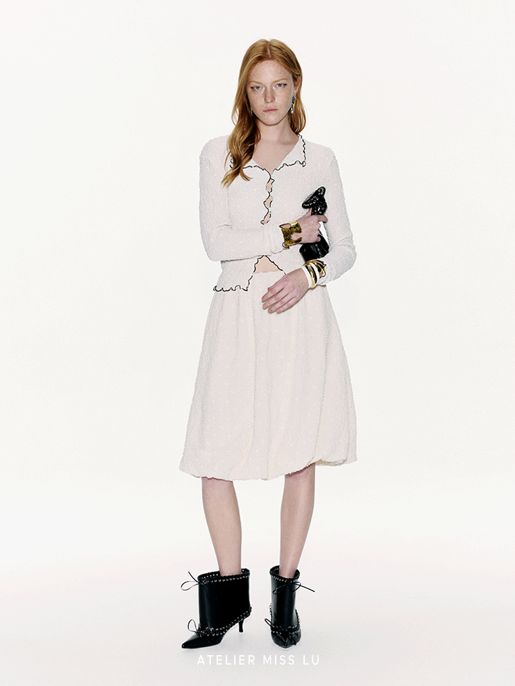 ATELIER MISS LU Bubble Texture Contrast Nux Lace Top - PEACE