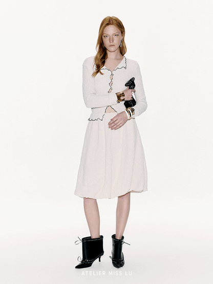 ATELIER MISS LU Bubble Texture Contrast Nux Lace Top - PEACE