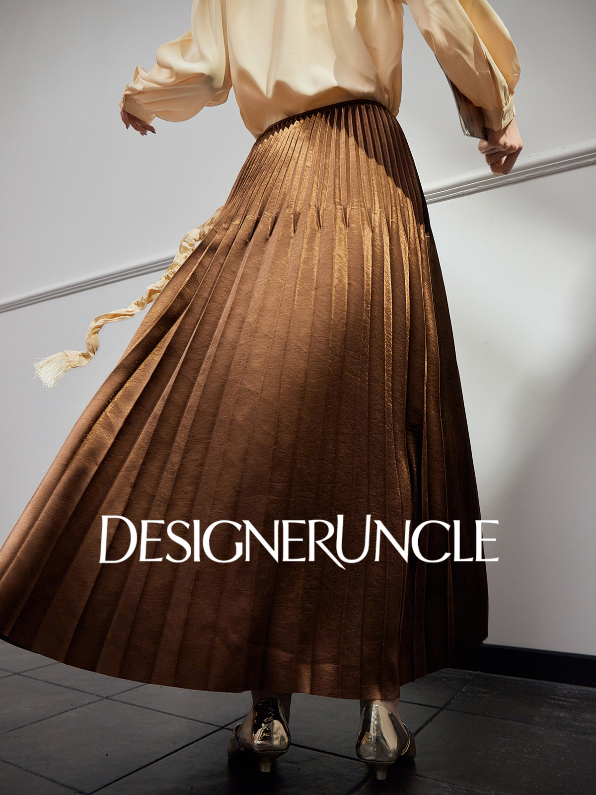 DGU "velvet" purple new retro high-waisted pleated draped commuter skirt - USOPP .