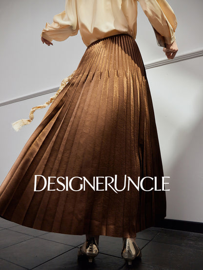 DGU "velvet" purple new retro high-waisted pleated draped commuter skirt - USOPP .