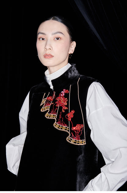 M essential Mackay designer silk velvet two-dimensional fish algae curtain beads vest - TASK.