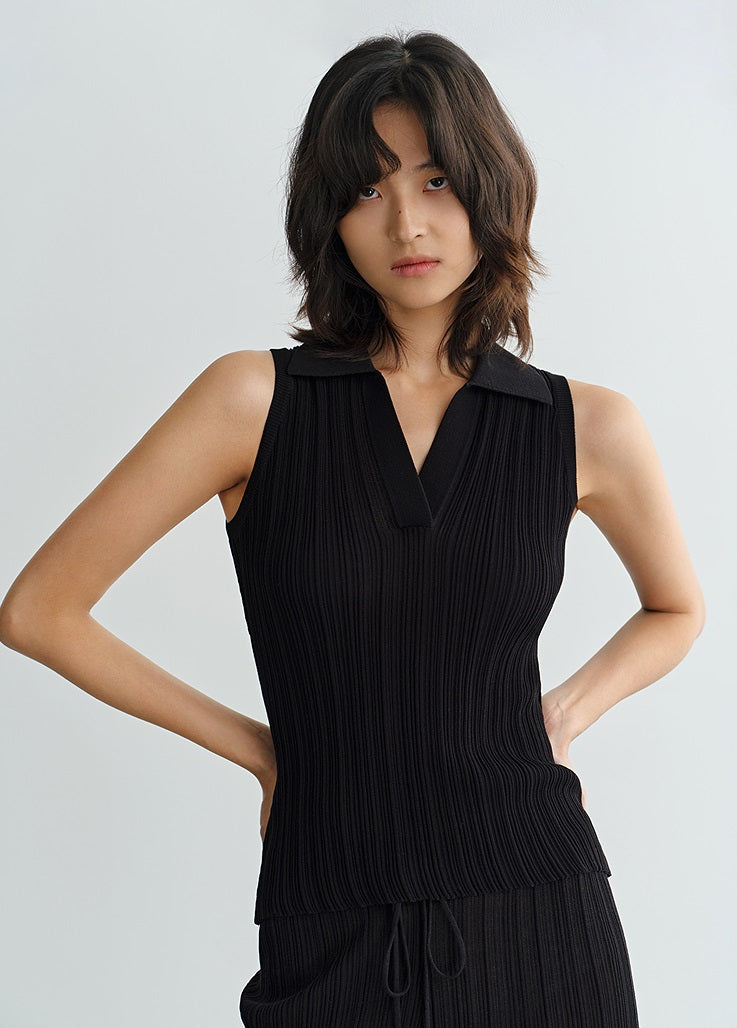 COMME MOI three acetate pit strip lapel knitted vest & pants - ELENA.