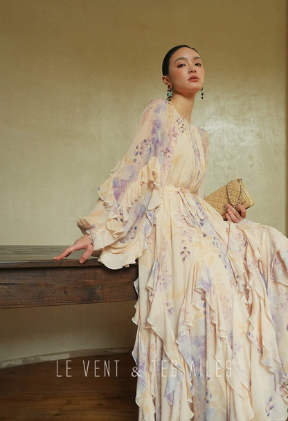 LE VENT&TES AILES floral print silk resort summer vacation maxi dress-GWEN