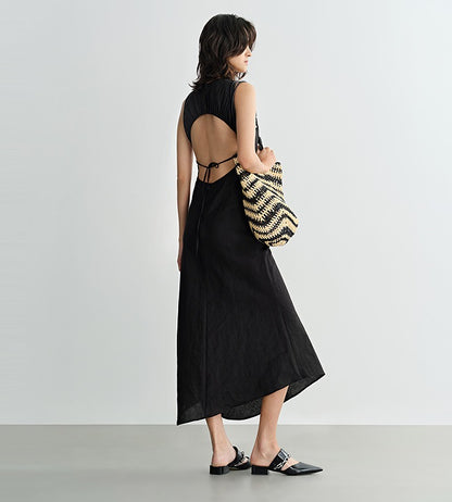 COMME MOI summer backless embroidered beaded black dress - BIANCA.