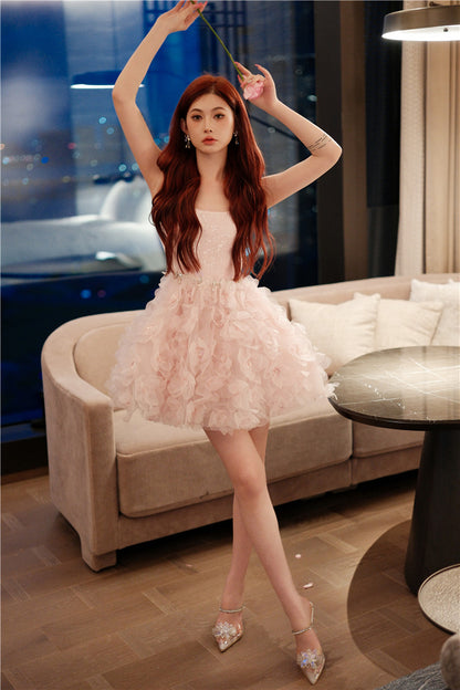 Wardrobes by Chen Elegant Pink Long Sleeve Short Jacket/Ruffle bridal Dress-Maggy