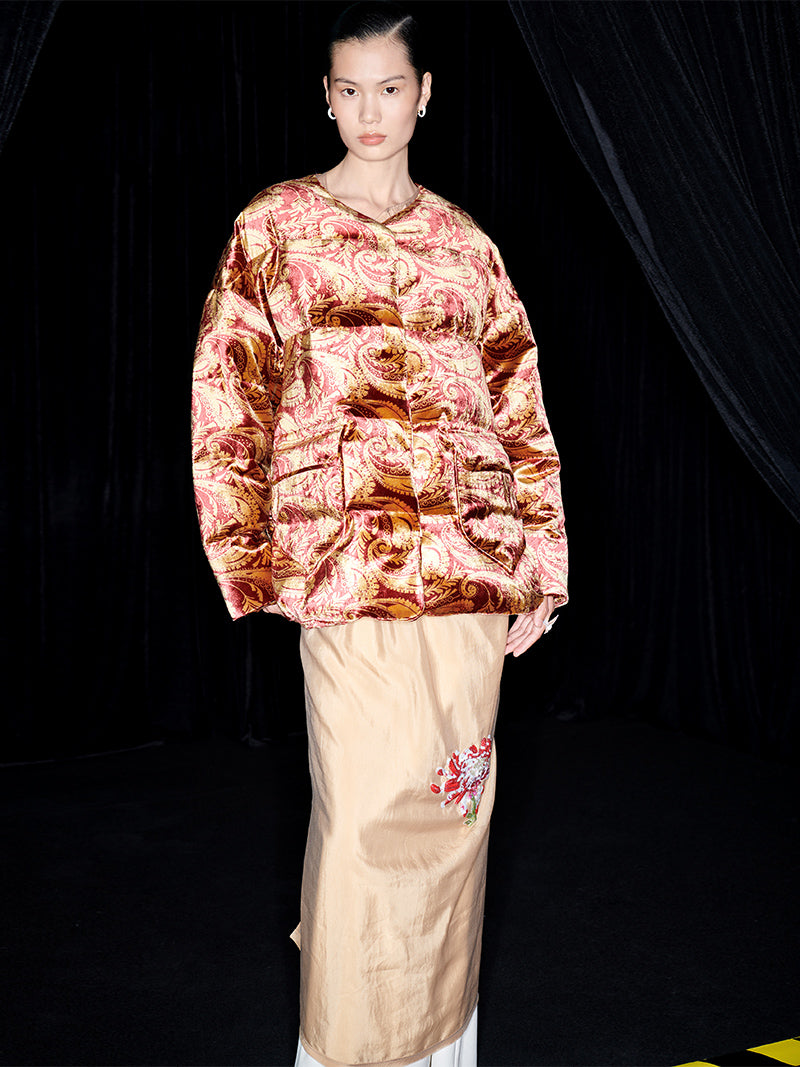 M essential Mackay designer Tuoba silk-velvet silhouette puffer jacket  dress- Tuoba