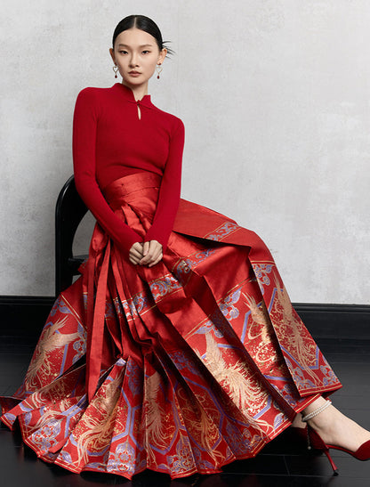 HECO Plain Worsted Wool Cheongsam Collar Buckle Knitwear - close.