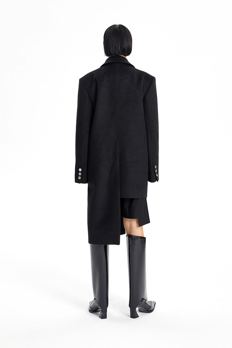 TINY IN Irregular Women's Black Woolen Coat Jacket - NARU