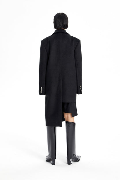 TINY IN Irregular Women's Black Woolen Coat Jacket - NARU