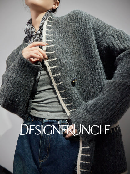 DGU|Gray sweater new design sense niche loose and lazy knitted top jacket - CONSTANT.