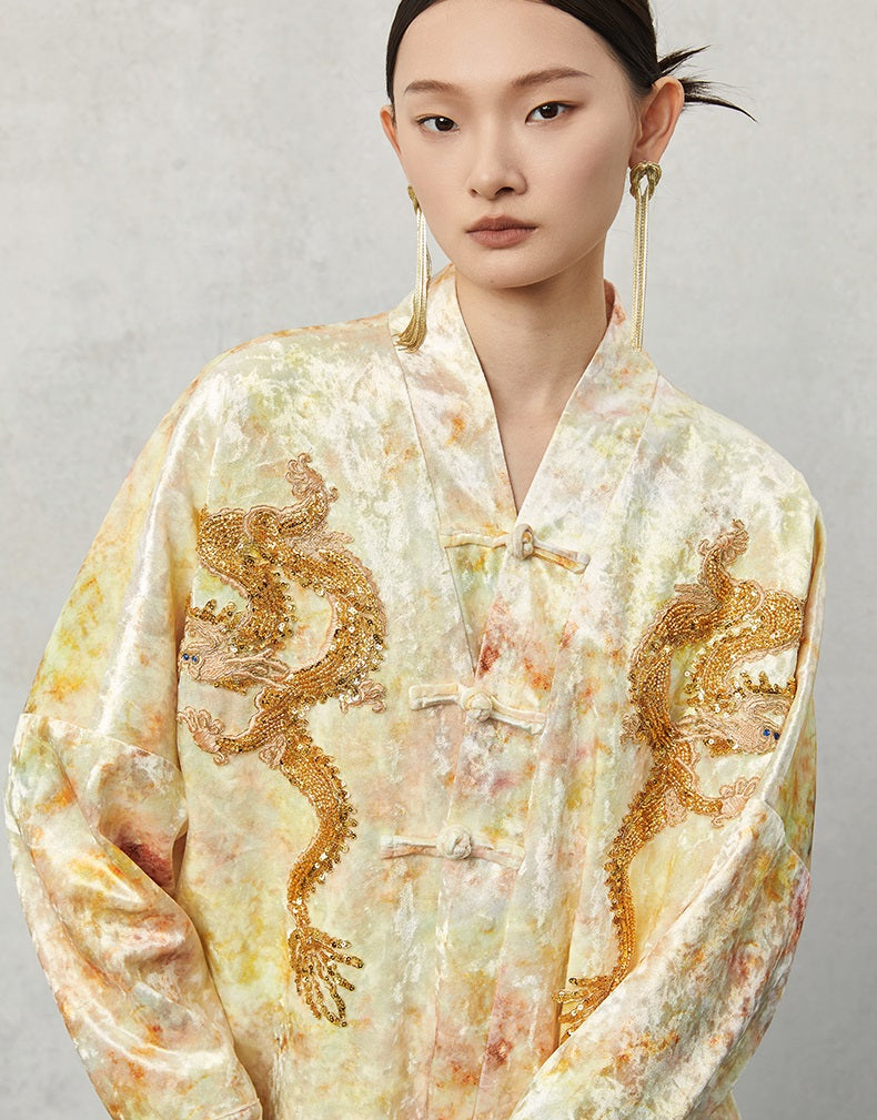 HECO 100% polyester retro heavy industry tie-dye velvet jacket women - saun.