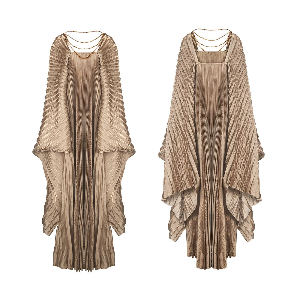 TUYUE Show Beaded Chain Silhouette Pleated Dress - JAQUE.