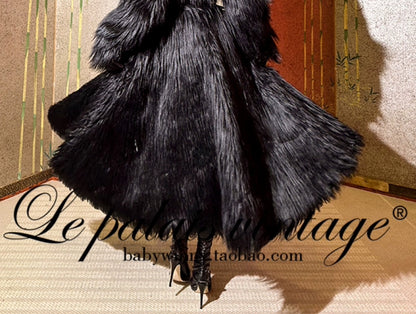 Le Palais Vintage Elegant Black Slim Waist Seal Heavy Long Fur Jacket-Cielo