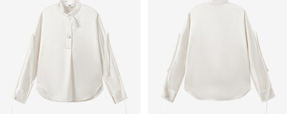 COMME MOI Lu Yan Designer New Women's Half Placket Strip Top Satin Shirt - SAINTS .