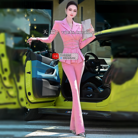 VJE Waist Suit Collar Top Micro Flared Pants Age-Reducing Suit - YOLA.