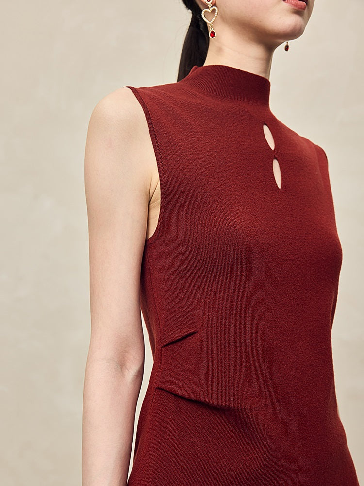 HECO Asymmetrical Wool Blend Sleeveless Mock Neckline Top- CHOOSE.