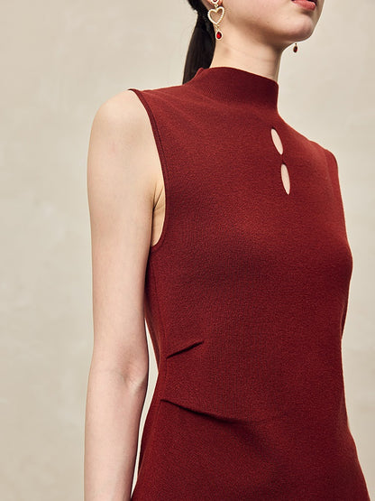 HECO Asymmetrical Wool Blend Sleeveless Mock Neckline Top- CHOOSE.