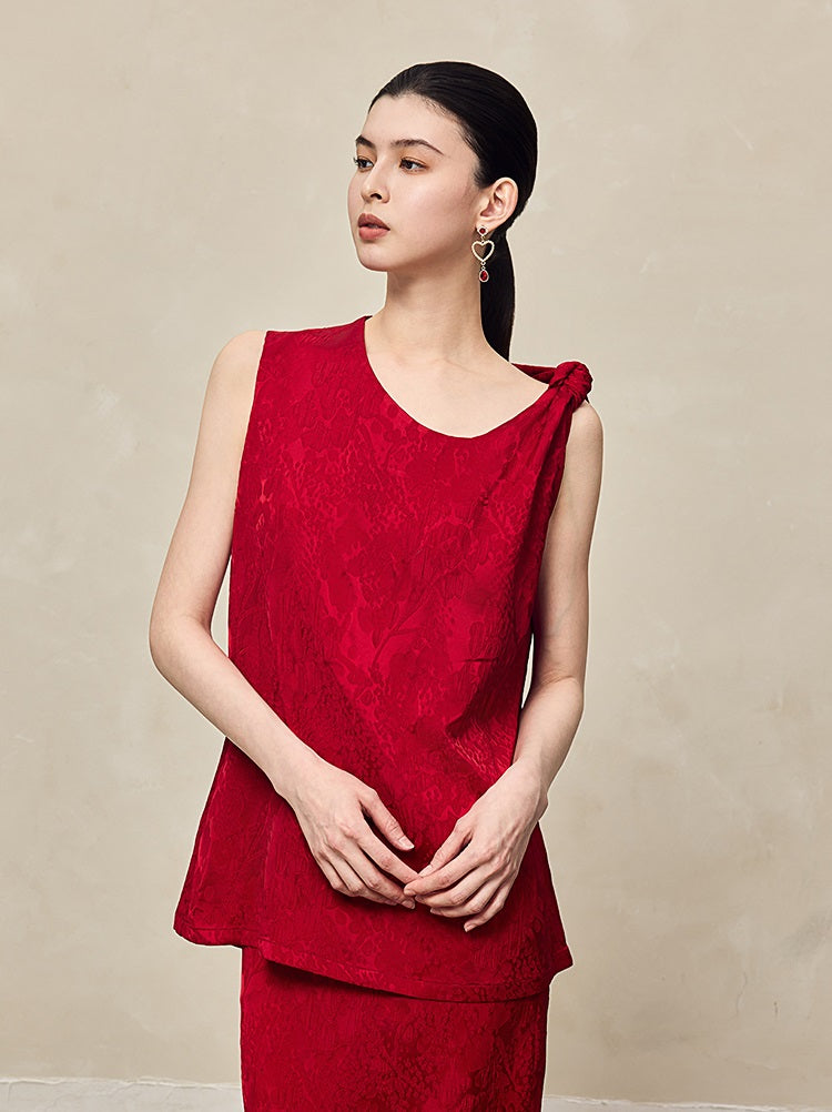 HECO Jacquard Acetic One-sided Kink White Red Black Top Woman - GOSPEL.