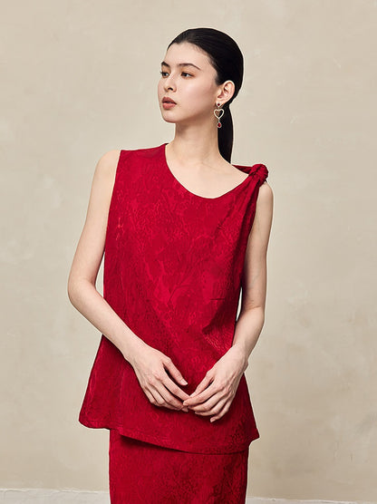 HECO Jacquard Acetic One-sided Kink White Red Black Top Woman - GOSPEL.