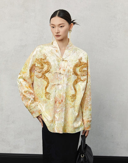 HECO 100% polyester retro heavy industry tie-dye velvet jacket women - saun.