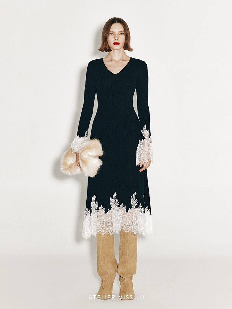 ATELIER MISS LU lace-panelled cashmere and wool-blend top - GLORY.