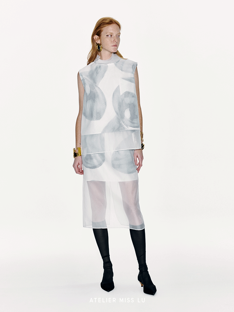 ATELIER MISS LU Spring/Summer Calla Lily Print Two-piece Tulle Top - PEDRO