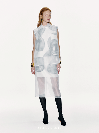 ATELIER MISS LU Spring/Summer Calla Lily Print Two-piece Tulle Top - PEDRO