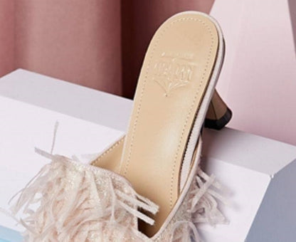 B-FEI fringed sandals slippers mules kitten heels-MUMT.