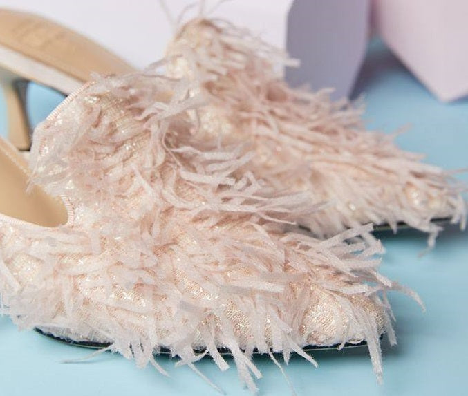 B-FEI fringed sandals slippers mules kitten heels-MUMT.