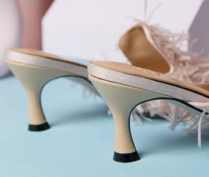 B-FEI fringed sandals slippers mules kitten heels-MUMT.