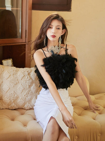 DOLLY Elegant Black/White Sleeveless Suspender Short Chic Vest-CASA