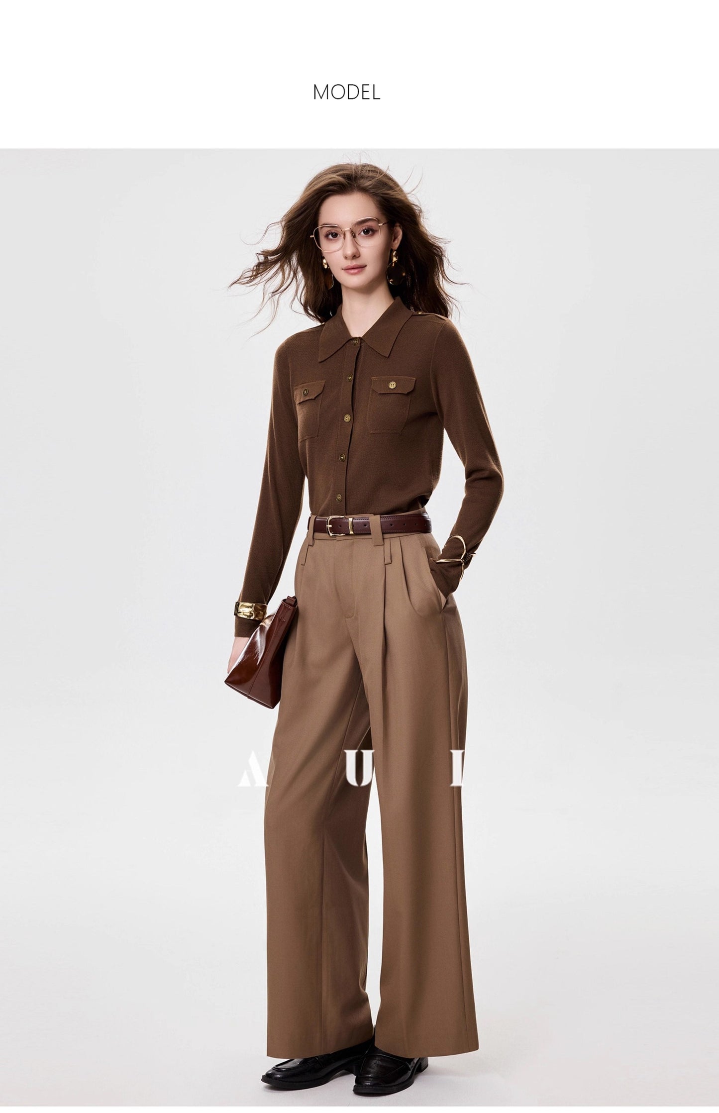 AUI  Polo Collar Long Sleeve Knit Sweater Top - PAKA